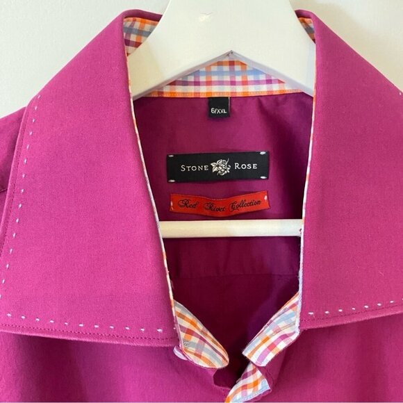 Stone Rose Burgundy Dress Shirt with Checkered Print Red Rivet Collection XXL - Picture 3 of 16